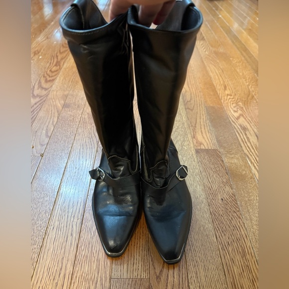 Durango Black Leather Slouch Boots Womens 6.5 M Western Wear Silver Tips buckle - Picture 2 of 16